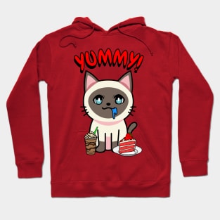 Cute siamese cat is having coffee and cake Hoodie